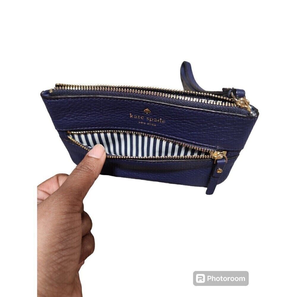 Kate Spade New York Women’s Leather Wristlet Violet Blue Zip Front Pocket Clutch - Picture 3 of 10